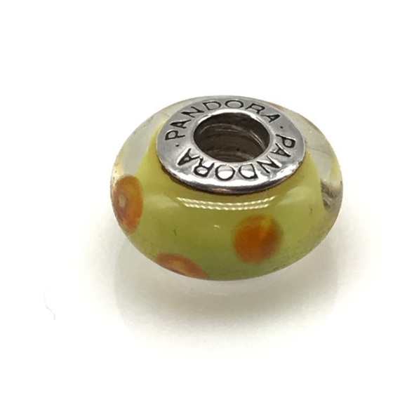 Pandora Yellow Orange Retired Polka Dots Murano Glass Bead Charm - Picture 2 of 5
